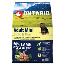 Корм для собак – Ontario Dog Adult Mini Lamb and Rice, 2.25kg