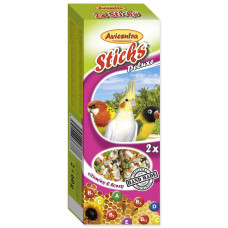 Papildbarība putniem – Avicentra Sticks fruit, nutty for small parrots, 2 x55 g