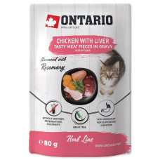 Konservi kaķēniem – Ontario Herb Kitten Chicken with Liver, Sweet Potatoes, Rice and Rosemary, 80g