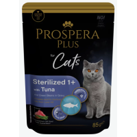 Konservi kaķiem - Prospera Plus, Cat Pouch Sterilized 1+, Tuna and Beans, 85 g