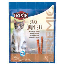 Gardumi kaķiem : Trixie Premio Quadro Sticks anti hairball, ar jēra gaļu un tītaru, 5*5 g