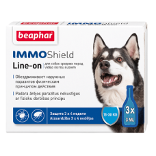 Pilieni pret blusām, ērcēm suņiem : Beaphar IMMO SHIELD LINE ON DOG 3*3ml Medium