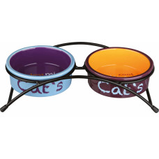 Paliknis ar blodām : Trixie Eat on Feet ceramic bowl set, 2 × 0.3 l/ø 12 cm, light blue/orange/purple