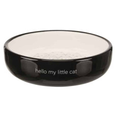 Bļoda dzīvniekiem, keramika : Trixie Hello my little cat bowl, flat, ceramic, 0.3 l/ø 15 cm, black/white