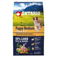Sausa barība kucēniem - Ontario Dog Puppy Medium Lamb and Rice, 6.5 kg