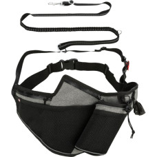 Pavada skriešanai : Trixie Jogging belt with leash, belt: 70–130 cm/23 cm,  leash: 1.15–1.50 m/20 mm, grey/black