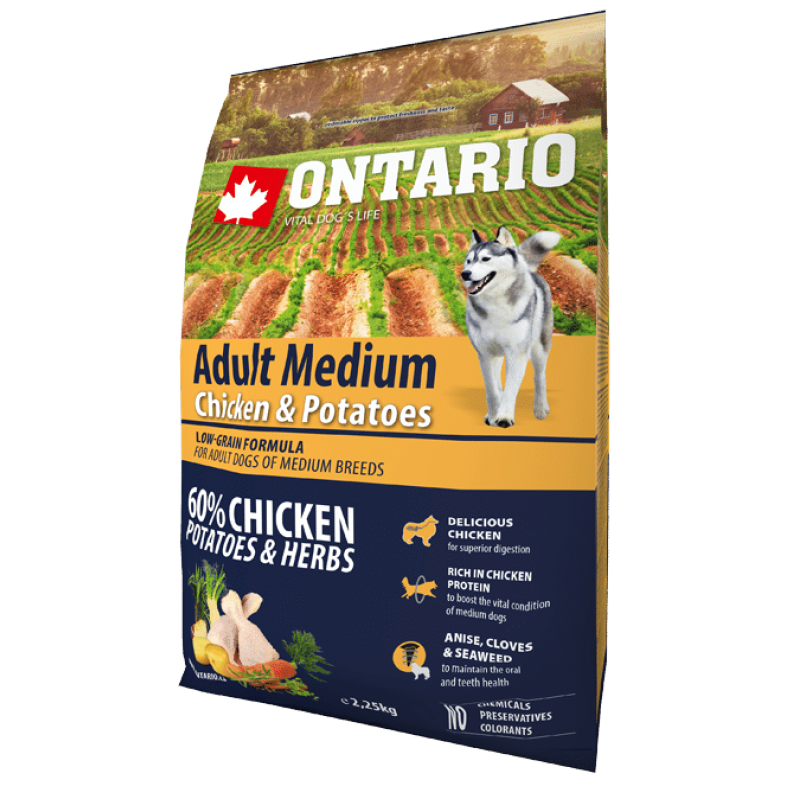 Sausa barība suņiem - Ontario Dog Adult Medium Chicken and Potatoes, 2,25 kg