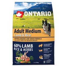 Корм для собак – Ontario Dog Adult Medium Lamb and Rice,  2,25kg