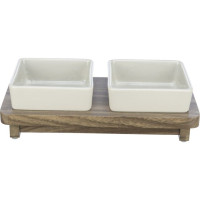 Bļoda dzīvniekiem, keramika - Trixie CityStyle bowl set, ceramic/MDF, 2 × 0.4 l/12 × 12 cm/30 × 4 × 15 cm