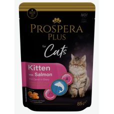 Konservi kaķēniem - Prospera Plus, Cat Pouch Kitten, Salmon and Carrot, 85 g