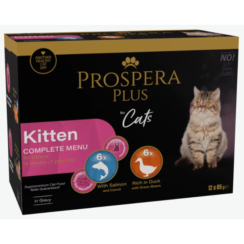 Konservi kaķēniem - Prospera Plus, Cat Pouch Kitten, Mix, 12 x 85 g
