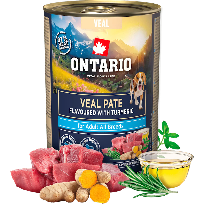 Konservi suņiem - Ontario Adult Veal Pate with Turmeric Flavor 400g 