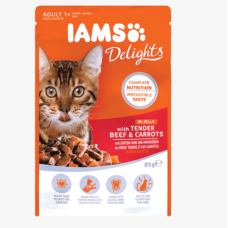 Konservēta barība kaķiem : JAMS CAT DELIGHT TENDER BEEF CARROTS 85g.