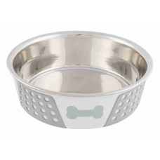 Bļoda dzīvniekiem, metāls : Trixie Stainless steel bowl with silicone, 1.4 l/ø 21 cm, white/grey