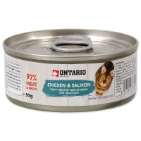 Konservi kaķiem – Ontario Chicken Pieces+Salmon 95g