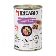 Konservēta barība kaķiem - Ontario Cat can Chicken with Turkey flavoured with Sea Buckthorn 400g
