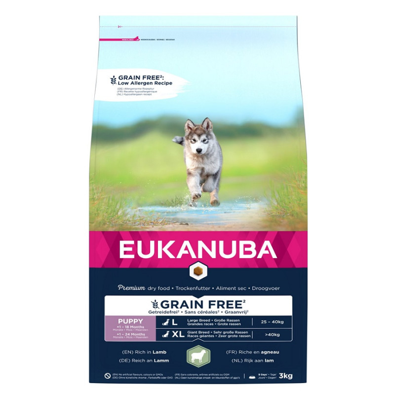 Sausa barība kucēniem - Eukanuba Puppy, Large,  GRAIN FREE Lamb & Rice, 3 kg