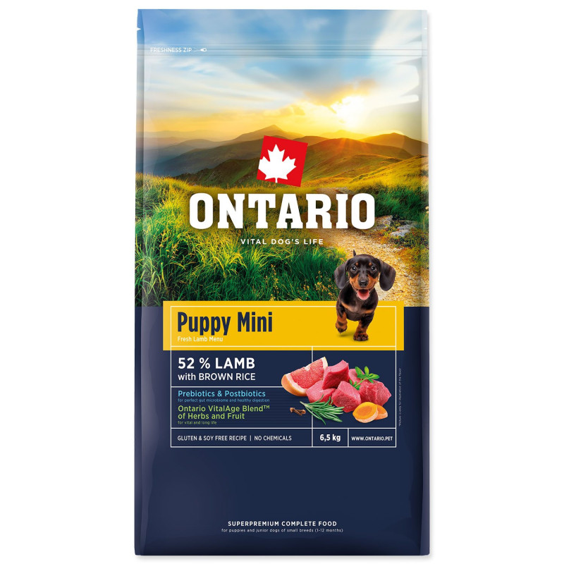 Корм для щенков – Ontario Dog Puppy Mini Lamb & Brown Rice 6,5 kg