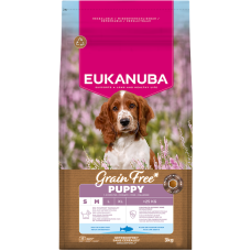 Sausa barība kucēniem - Eukanuba Puppy&Junior, Small&Medium, GRAIN FREE OCEAN FISH 3 kg
