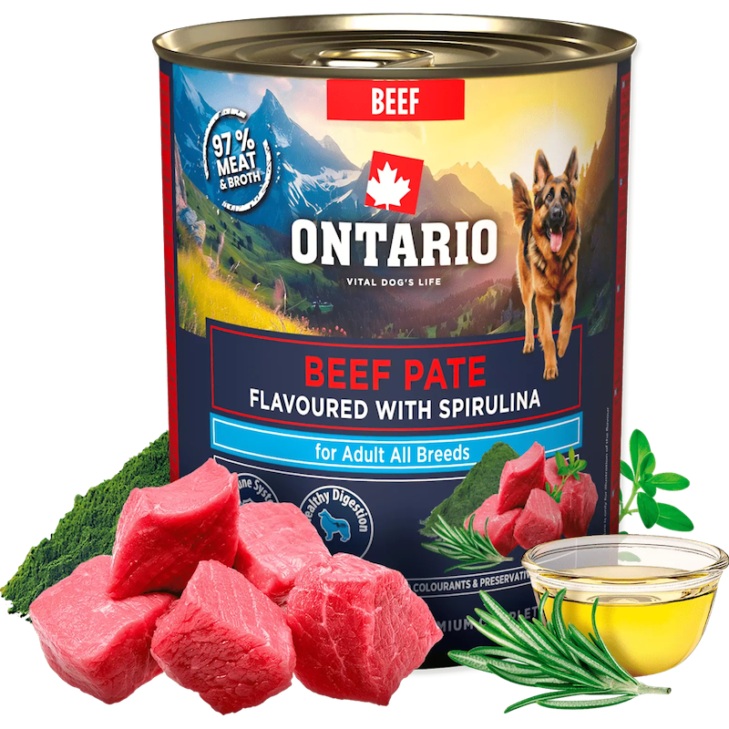 Konservi suņiem - Ontario Adult Beef Pate with Spirulina Flavor 800g