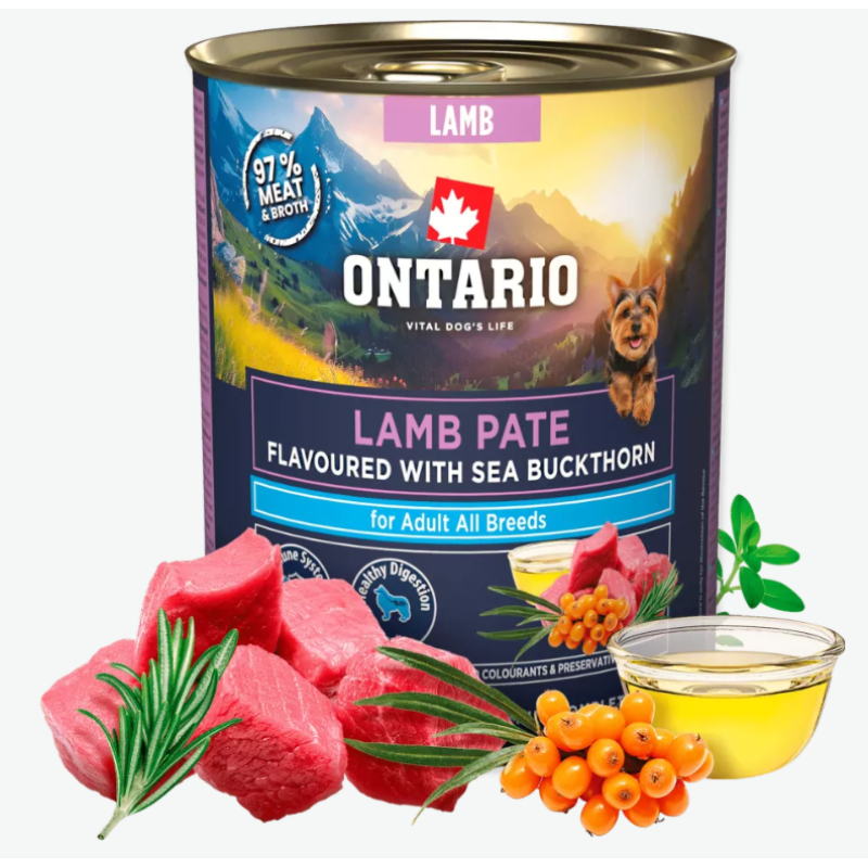 Konservi suņiem – Ontario Adult Lamb Pate Flavoured with Sea Buckthorn, 800 g