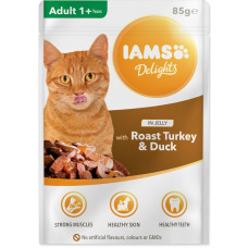 Konservēta barība kaķiem : IAMS CAT DELIGHT TURKEY DUCK Jelly 85g.