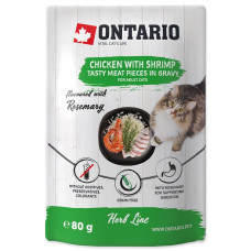 Konservi kaķiem – Ontario Herb Chicken with Shrimps, Rice and Rosemary, 80g
