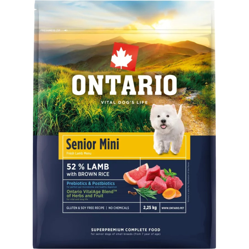 Корм для собак – Ontario Senior Mini, Lamb and Brown Rice, 2,25 кг