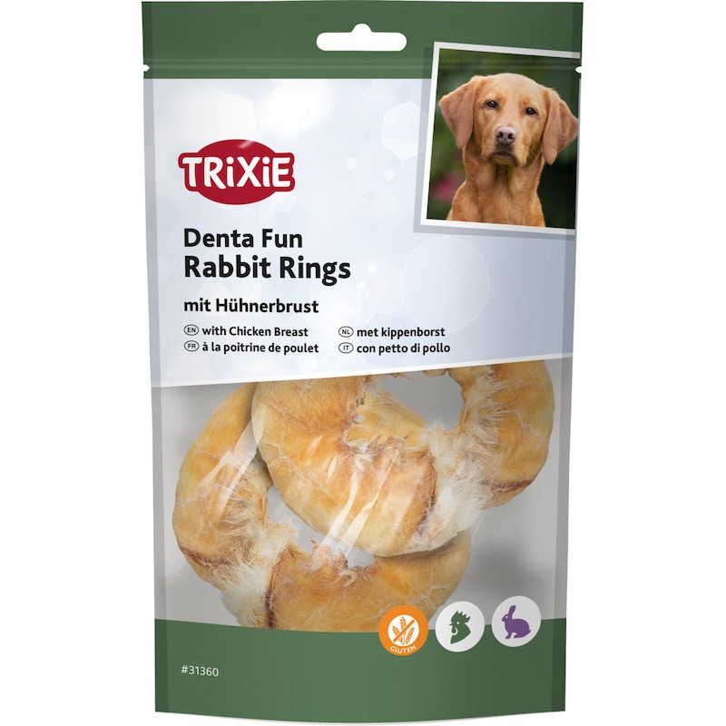 Gardums suņiem - Trixie Denta Fun rabbit rings, with chicken breast, ø 9.5 cm, 100 g.