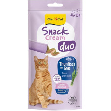 Gardumi kaķiem - GimCat SNACK CREAM DUO TUNA & GRASS 6x15g