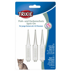 Bio pilieni pret parazītiem kaķēniem : Trixie Spot:On flea and tick protection for young cats, 3 × 0.6 ml