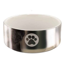 Bļoda dzīvniekiem, keramika : Trixie Ceramic bowl with motif, 0.3 l/ø 12 cm, silver/white