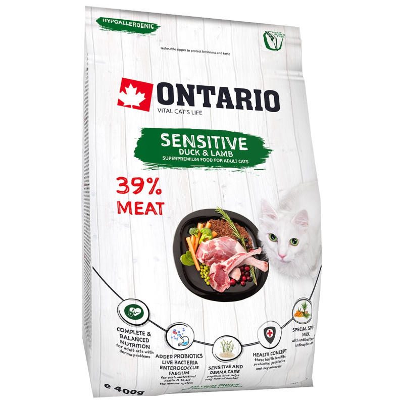 Корм для кошек – Ontario Cat Sensitive/Derma 0.4kg