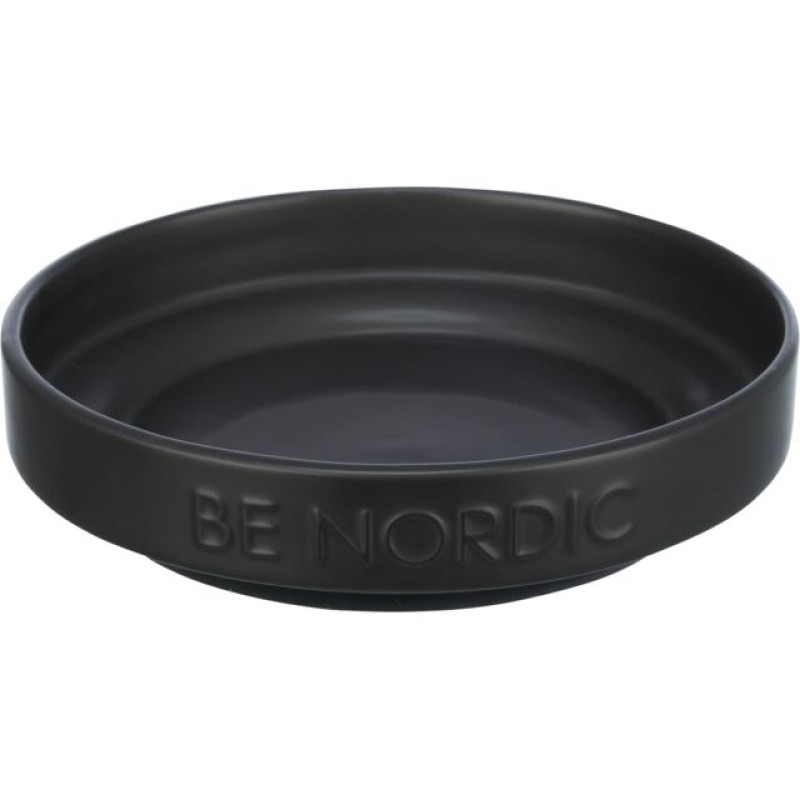 Bļoda dzīvniekiem, keramika : Trixie BE NORDIC bowl, flat, ceramic/rubber ring, 0.3 l/ø 16 cm, black