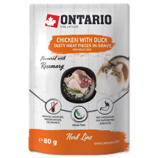 Konservi kaķiem – Ontario Herb Chicken with Duck, Rice and Rosemary, 80g