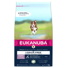 Sausa barība kucēniem - Eukanuba Puppy, Small and Medium, GRAIN FREE, Lamb and Rice, 3 kg 