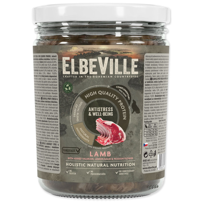 Konservi suņiem – ElbeVille Antistress and Well-being, Lamb with Valerian and Lemon balm, 440 ml